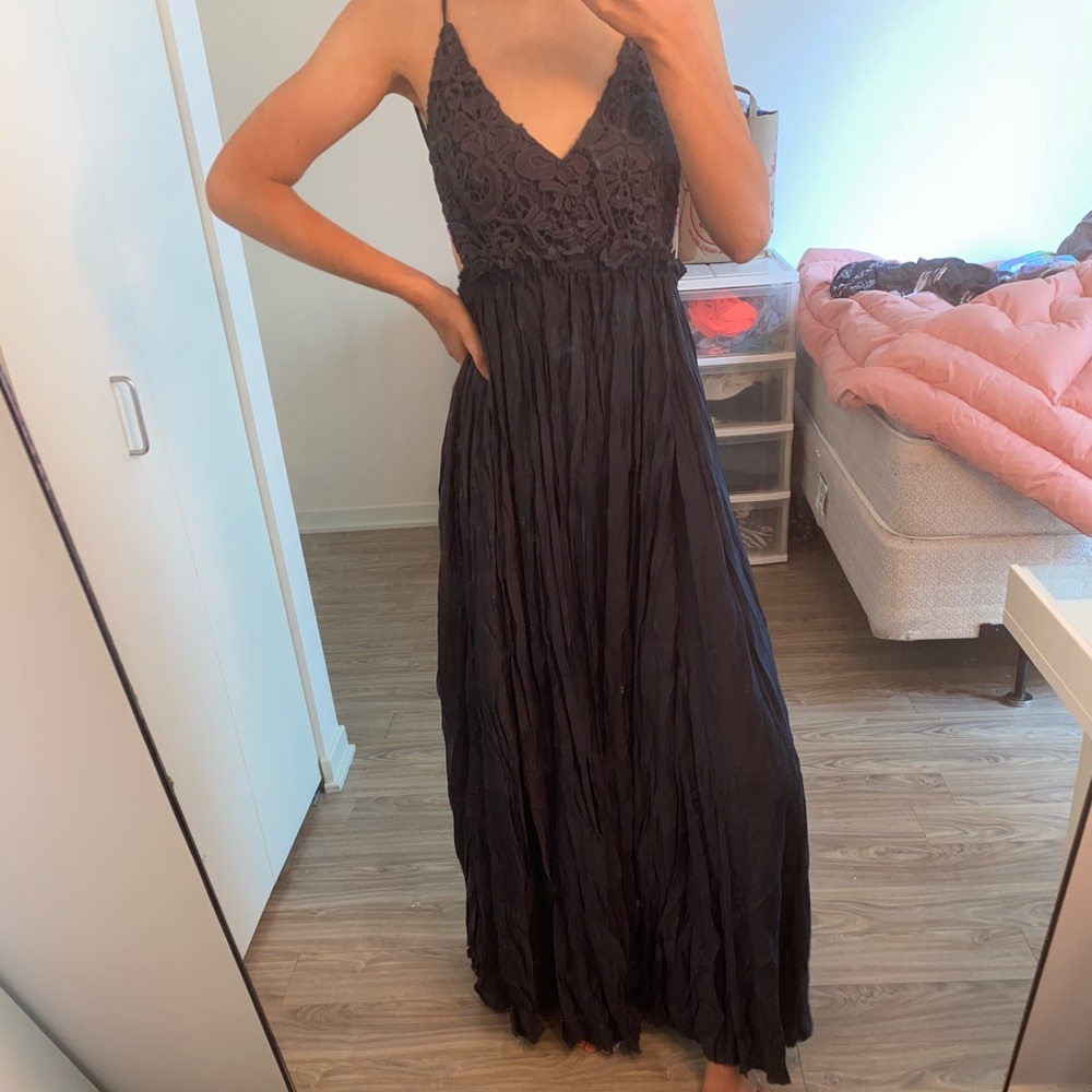 Navy Blue Maxi Dress w/ Crochet Top